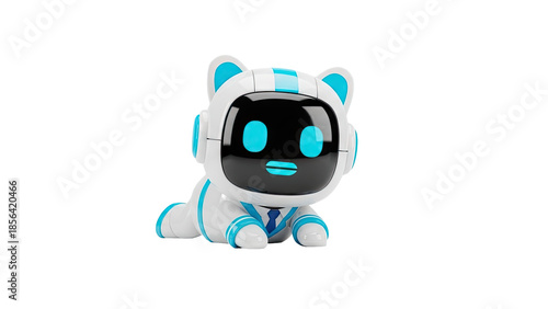 3D Cute Cat Robot Wearing a Suit on transparent background