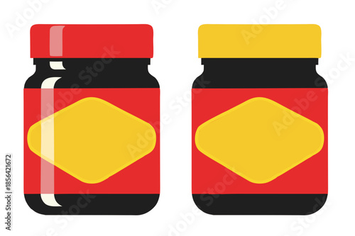Stylized Vegemite jars set in a minimalist design, transparent background