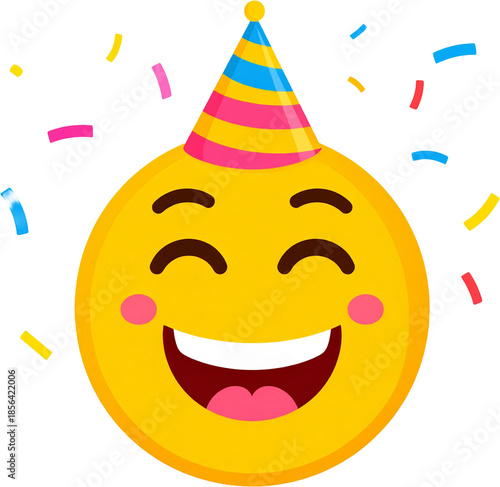 Flat 2D party celebration emoji isolated on white