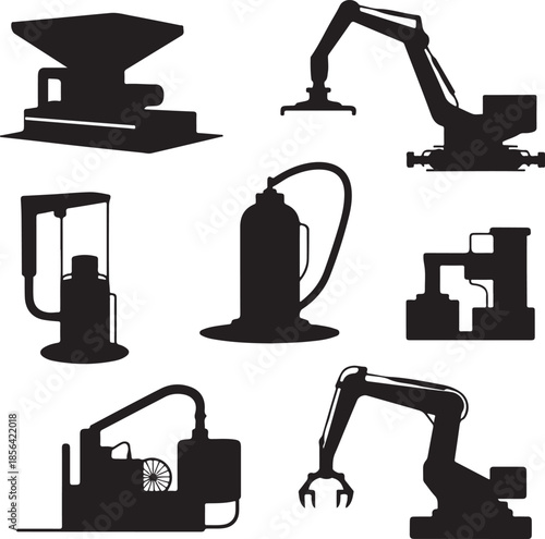 Collection of industrial machinery and equipment silhouettes