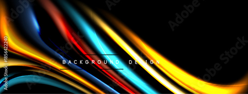 Abstract fluid shapes, vibrant colors, dynamic flow. Dark background emphasizes bright curves, creating modern design.