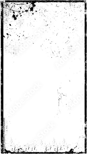 Marco de textura grunge en blanco y negro con efecto de película antigua, suciedad y arañazos. Fondo vertical abstracto con borde de estilo grunge, textura desgastada y ruido visual.