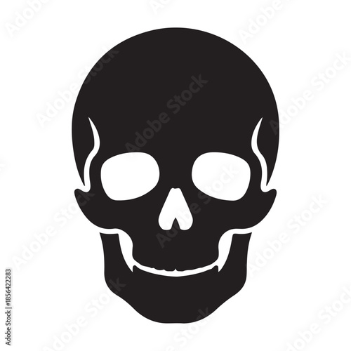 Minimalist flat vector illustration of a human skull, anatomical bone structure for healthcare, science, or gothic design projects, clean line art isolated on white background