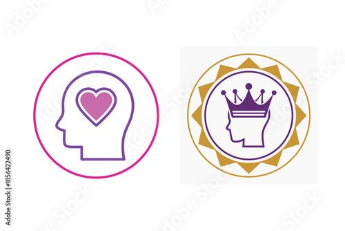 Mindfulness Concepts With Heart And Crown Icons, Mental Wellbeing