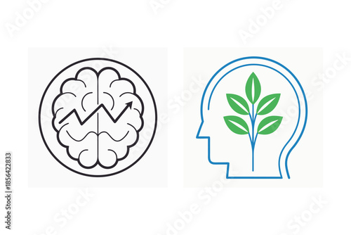 Mindfulness Growth Concept With Brain And Plant Icons
