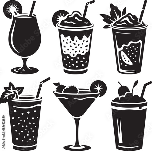 Assorted refreshing summer drinks in different glasses illustration