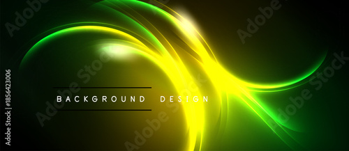 Bright yellow, green light streaks over black background. Modern design element, abstract energy flow, dynamic composition.