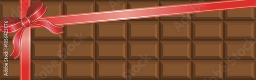Valentine's Day Chocolate Bar Background with Red Gift Ribbon Banner