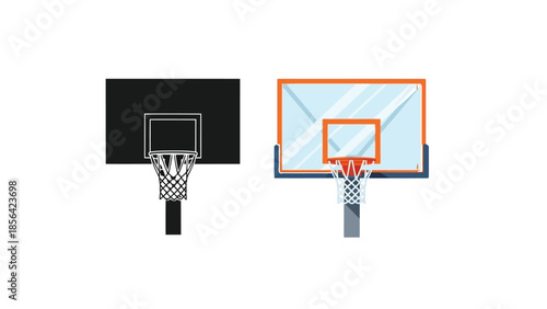 Set of two basketball backboard and hoop icons silhouette and colored illustration
