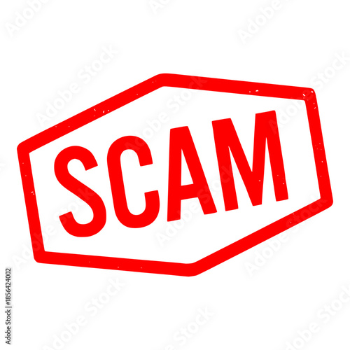 red scam stamp warning criminal label flat color vector illustration template design
