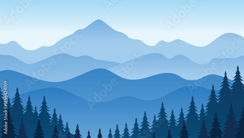 beautiful blue mountain landscape nature view scenery outdoor flat color vector illustration template design