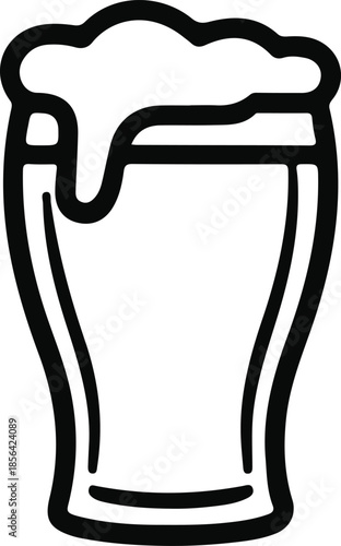 Beer glass icon with foam outline, Minimal black line icon of a beer glass with foam, ideal for pub signage, beverage menus, brewing apps, and brand logos.

