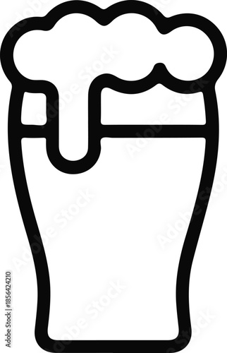 Beer Glass With Foam Line Icon, Minimal black line illustration of a beer glass with foam, representing beverage, pub culture, alcohol, refreshment, and social drinking concepts.


