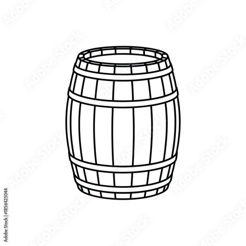 A simple black and white line drawing of a wooden barrel illustration