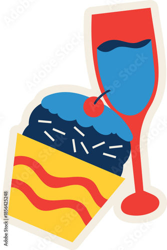 New Year Illustration dessert with drinks 