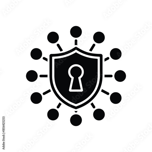 A shield icon featuring a keyhole surrounded by multiple connected circles