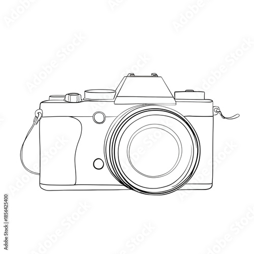 Camera illustration detailed vector outline of a classic photographic device