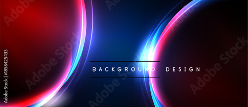 Abstract background features vibrant red, blue gradients. Glowing lines create dynamic, modern visual effect. Text reads background design.