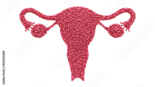 3D illustration of a female reproductive system uterus with fallopian tubes and ovaries in pink color, medical concept perfect for healthcare and anatomy education