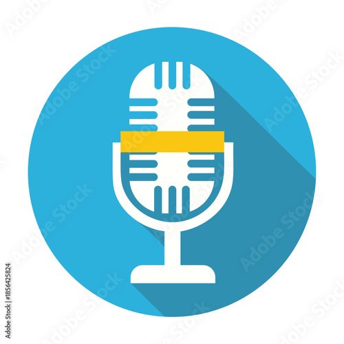 Retro condenser microphone icon for podcasting radio broadcasting studio recording and music media branding graphics