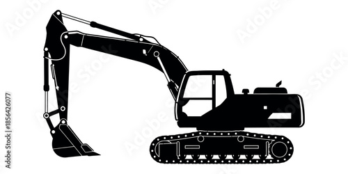 Excavator silhouette isolated on white background