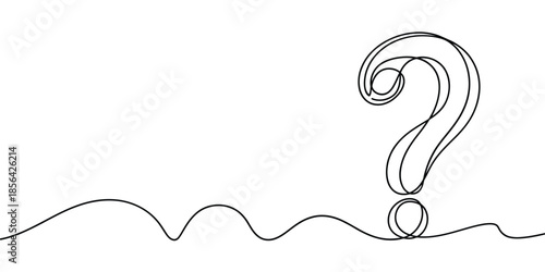 A single line drawing depicts a question mark with a wavy base