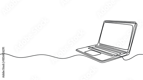 Simple line drawing of an open laptop with a power cord connected