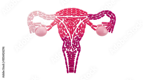 3D Illustration of Human Female Reproductive System with Uterus, Fallopian Tubes, and Ovaries, Medical Anatomy Concept