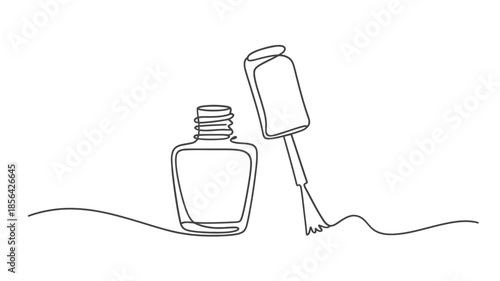 Minimalist line art illustration of a nail polish bottle and brush
