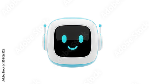 Cute Robot Face Icon with Glowing Blue Eyes and Smile