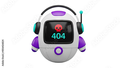 Cute Robot 404 Error Screen with Skull Icon transparent background