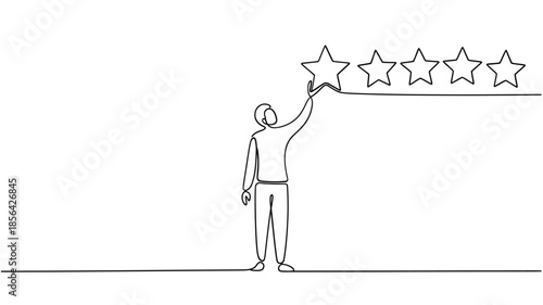 A person reaching up to arrange a row of five stars in a line