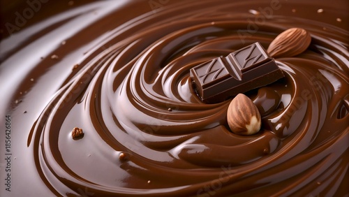 Deliciously smooth and rich dark chocolate swirls with whole almonds, perfect for confectionery and dessert inspiration