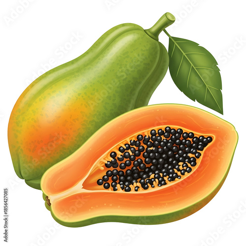 Papaya fruit isolated on transparent background