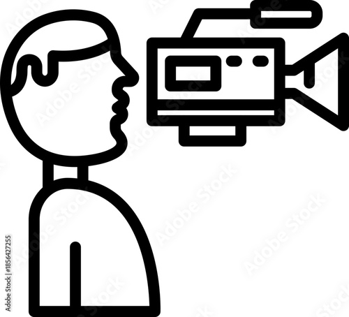Camera Operator Line Icon – Film Set Cameraperson, Camera Operator Outline Icon – Video Recording Technician, Camera Operator Vector Icon – Movie Camera Professional