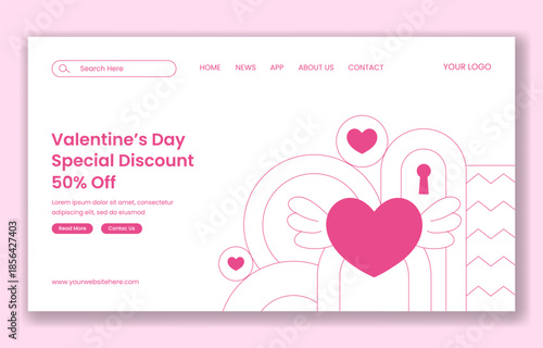 Social Media Landing Page for Valentine's Day with Flat Cartoon Hand Drawn Illustration
