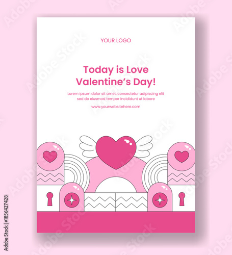 Valentine's Day Poster Artwork Designed in Flat Cartoon Hand Drawn Illustration Style