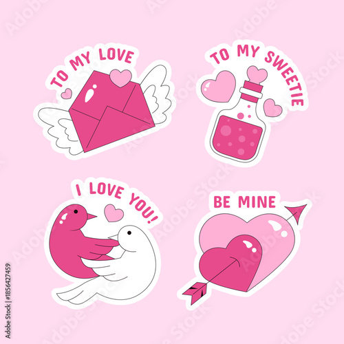 Label Design for Valentine's Day Featuring Flat Cartoon Hand Drawn Illustration