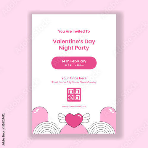 Invitation Design for Valentine's Day with Flat Cartoon Hand Drawn Illustration