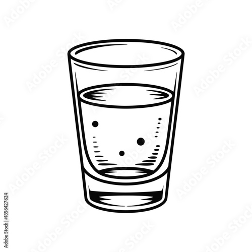 A simple black and white illustration of a glass filled with liquid