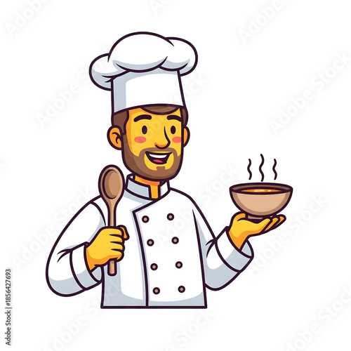 Cartoon chef isolated on transparent background holding a bowl and spoon