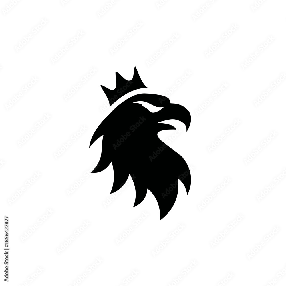 Fototapeta premium Black eagle silhouette with crown on white background symbol design