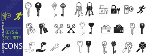 Collection of various key and lock icons for security and access concepts
