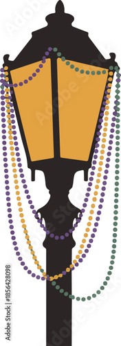Mardi gras lamppost with beads illustration
