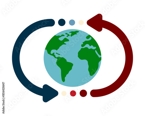 Earth with arrows in an abstract mapping style, Globe with arrows encircling vector