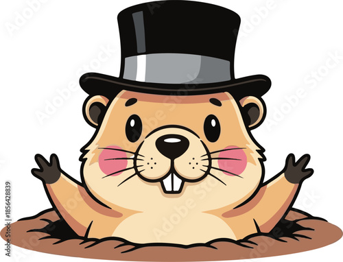 A charming illustration of a smiling gopher in a top hat