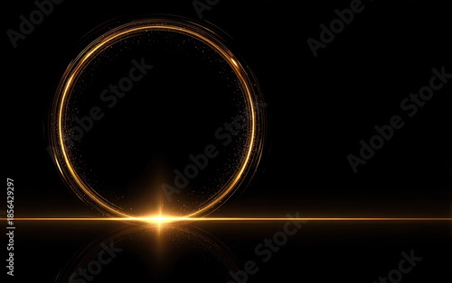 Abstract golden ring light effect on dark background digital art concept