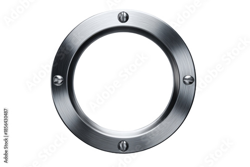 Brushed metal ring with four screws on black background steel silver, Isolated On White Background, Png Transparent