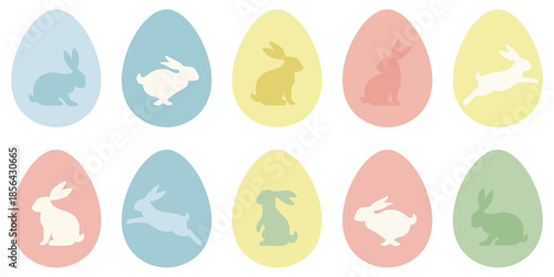 Set of Easter eggs with rabbit icon vector illustration on transparent background