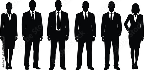 Diverse collection of professional business people, casual men and women, and happy jumping children silhouettes isolated on white background, for